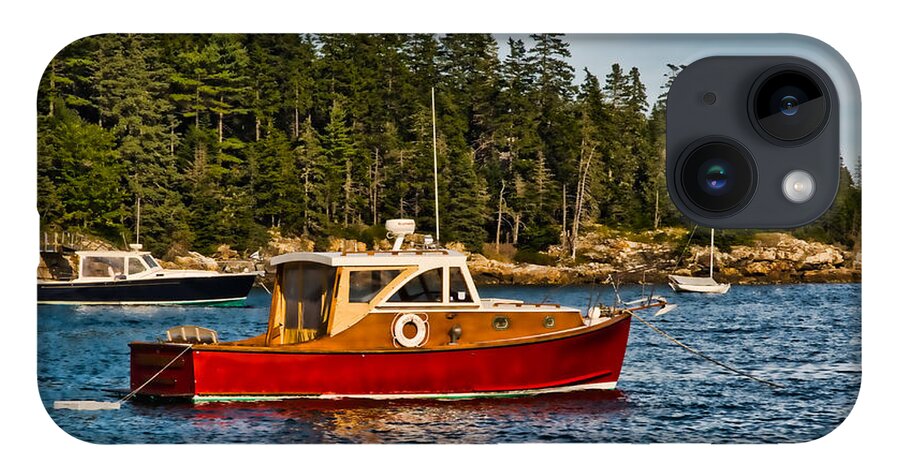 Boating In Maine iPhone 14 Case featuring the photograph New England Vintage Red Cabin Cruiser by Ginger Wakem