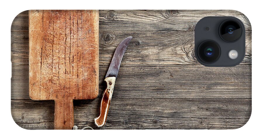 Empty iPhone 14 Case featuring the photograph Old Cutting Board And Knife by Barcin
