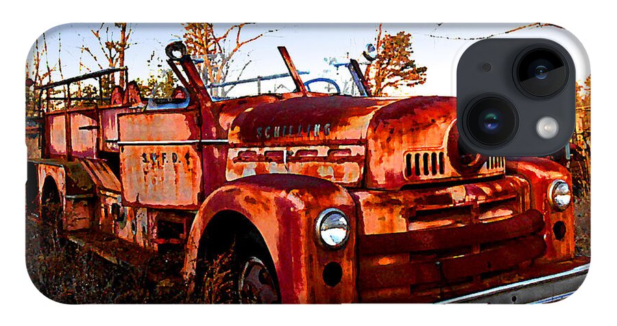 Antique Fire Trucks iPhone 14 Case featuring the digital art Old Red Fire Truck by K Scott Teeters