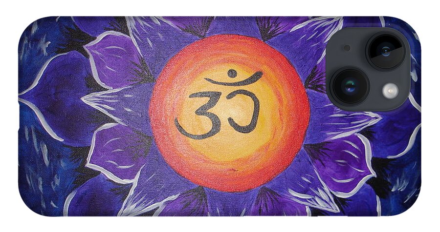 Spiritual iPhone 14 Case featuring the painting Om Lotus by Angie Butler