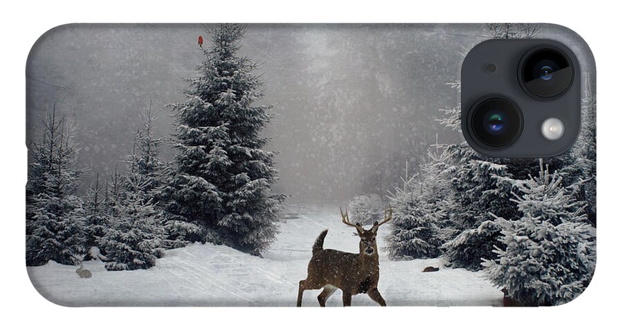 Winter iPhone 14 Case featuring the digital art On a snowy evening by Lianne Schneider