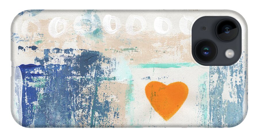 Heart iPhone 14 Case featuring the painting Orange Heart- abstract painting by Linda Woods