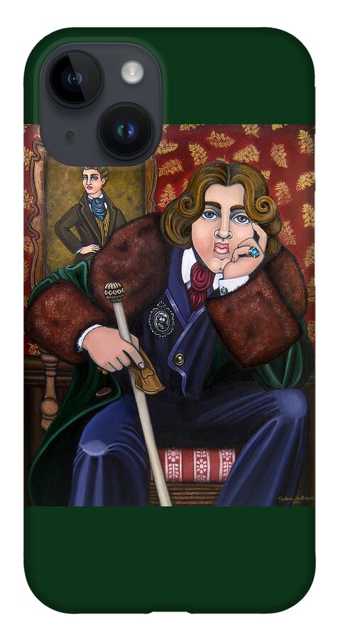 Hispanic Art iPhone 14 Case featuring the painting Oscar Wilde and the Picture of Dorian Gray by Victoria De Almeida