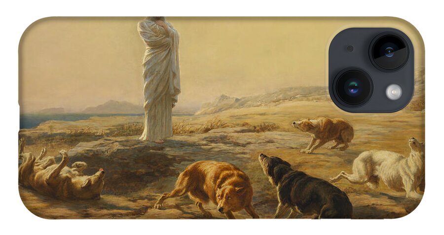 Briton Riviere iPhone 14 Case featuring the painting Pallas Athena and the Herdsmans Dogs by Briton Riviere