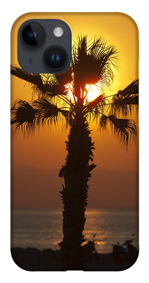 Digital Print iPhone 14 Case featuring the photograph Palm tree at sunset by Tony Mills