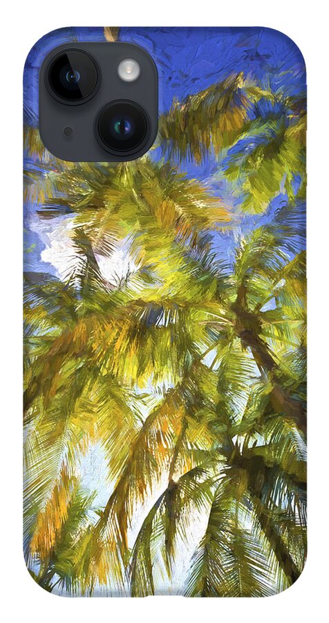 Abstract iPhone 14 Case featuring the painting Palm Trees of Aruba by David Letts