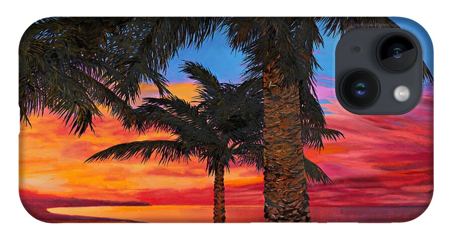 Seacape iPhone Case featuring the painting Palme Al Tramonto by Guido Borelli