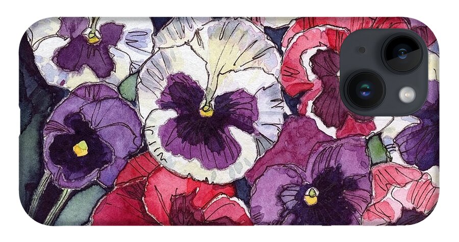 Pink iPhone 14 Case featuring the painting Pansies by Katherine Miller