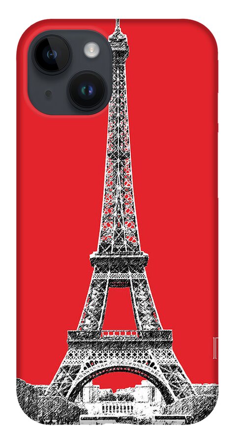 Architecture iPhone 14 Case featuring the digital art Paris Skyline Eiffel Tower - Red by DB Artist