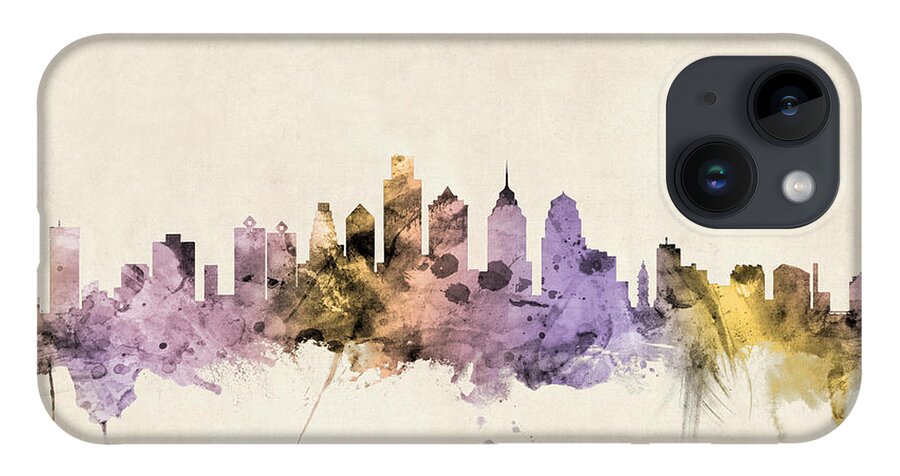 Philadelphia iPhone 14 Case featuring the digital art Philadelphia Pennsylvania Skyline by Michael Tompsett