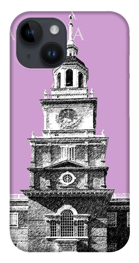 Architecture iPhone 14 Case featuring the digital art Philadelphia Skyline Independence Hall - Light Plum by DB Artist