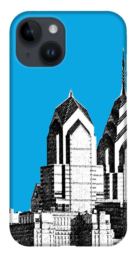 Architecture iPhone 14 Case featuring the digital art Philadelphia Skyline Liberty Place 1 - Ice Blue by DB Artist