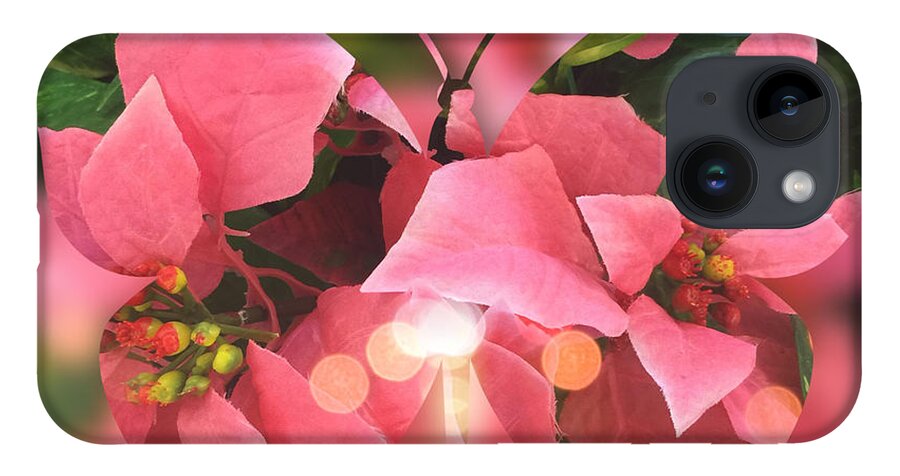Butterfly iPhone 14 Case featuring the digital art Pink Poinsettia Butterfly by Beverly Claire Kaiya
