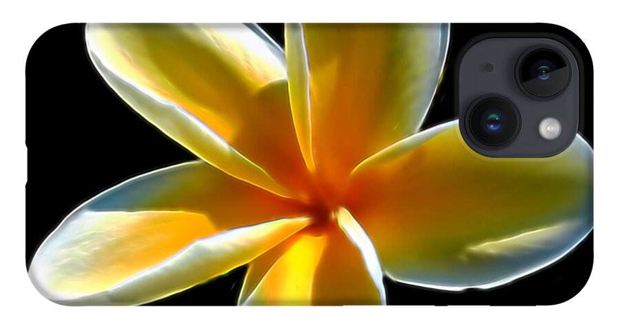 Flower iPhone 14 Case featuring the mixed media Plumeria against black by Pamela Walton