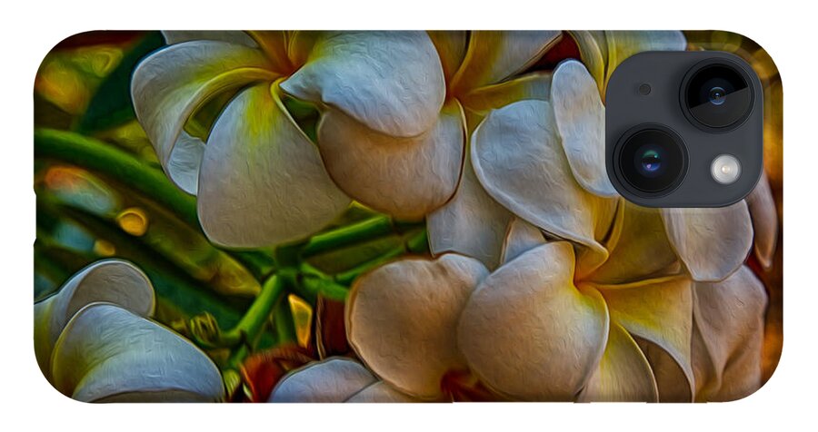 Plumeria Bunch iPhone 14 Case featuring the painting Plumeria Bunch by Omaste Witkowski