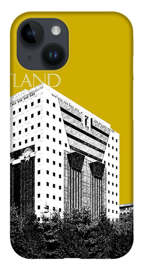 Architecture iPhone 14 Case featuring the digital art Portland Skyline Ficha Building - Gold by DB Artist