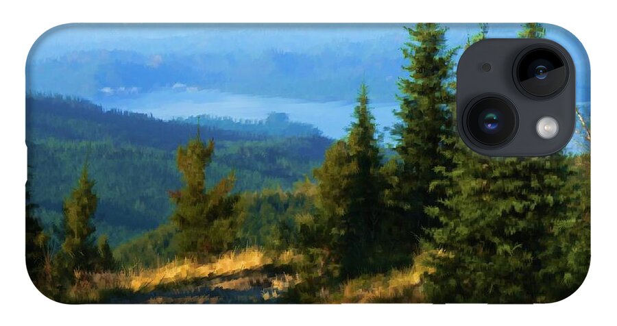 Landscape iPhone 14 Case featuring the digital art Priest Lake Trail by Debra Baldwin