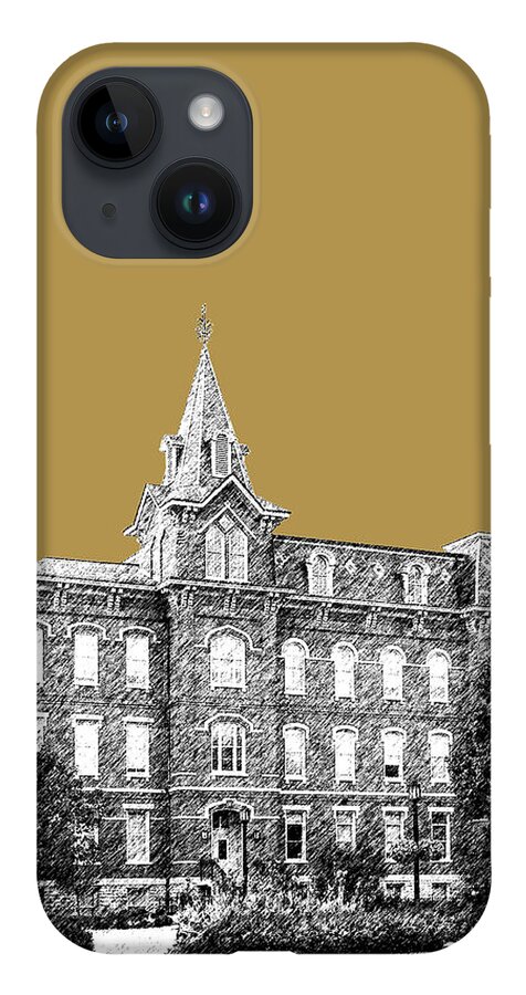 University iPhone 14 Case featuring the digital art Purdue University - University Hall - Brass by DB Artist