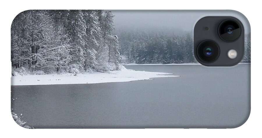 Snow iPhone 14 Case featuring the photograph Quiet Winter Scene at the Lake 2 by Nancy De Flon