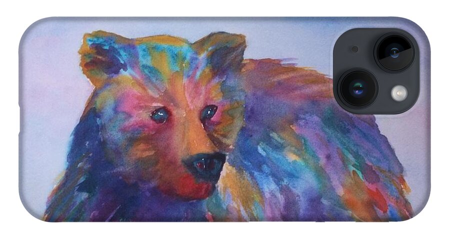 Bear iPhone 14 Case featuring the painting Rainbow Bear by Ellen Levinson