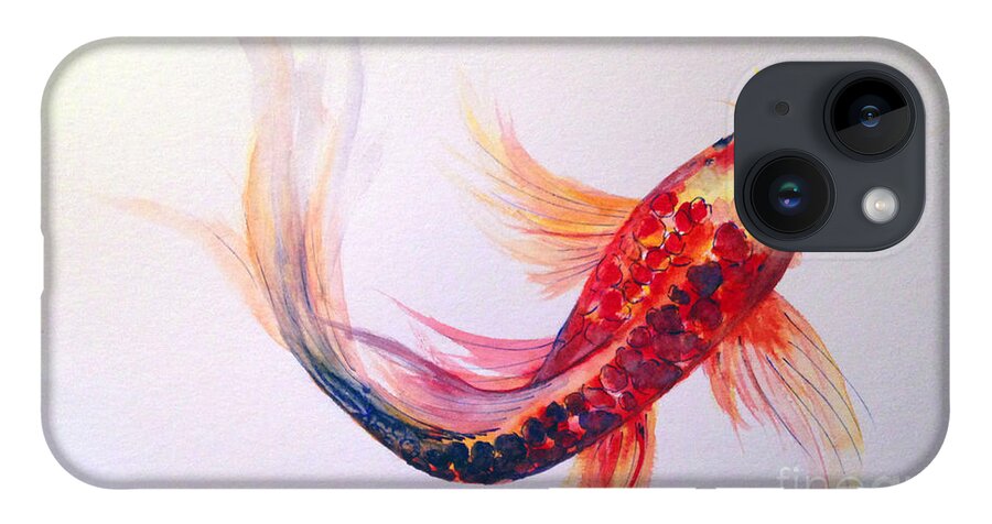 Koi iPhone 14 Case featuring the painting Rainbow Koi by Lauren Heller