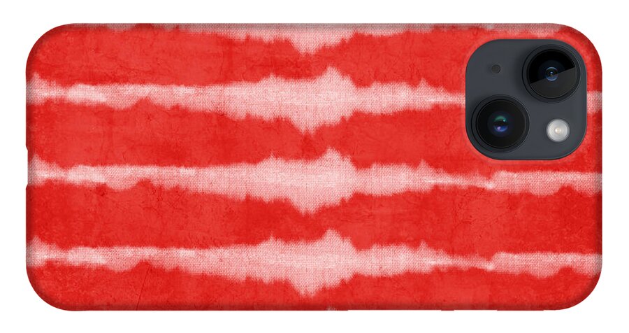 Red iPhone 14 Case featuring the painting Red and White Shibori Design by Linda Woods