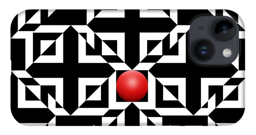 Abstract iPhone 14 Case featuring the digital art Red Ball 5 by Mike McGlothlen