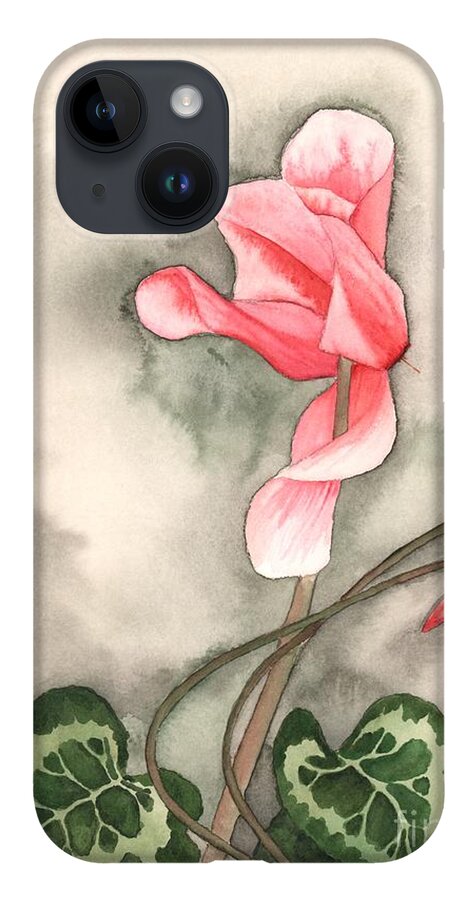 Cyclamen iPhone 14 Case featuring the painting Red Cyclamen by Hilda Wagner