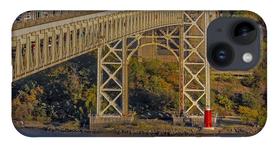 Autumn iPhone 14 Case featuring the photograph Red Lighthouse And Great Gray Bridge by Susan Candelario