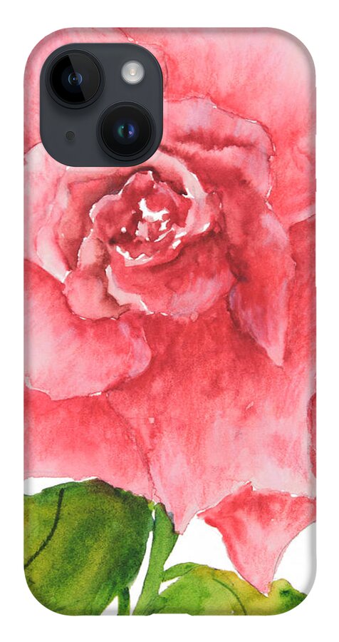 Red Rose iPhone 14 Case featuring the painting Red Rose by Sally Quillin