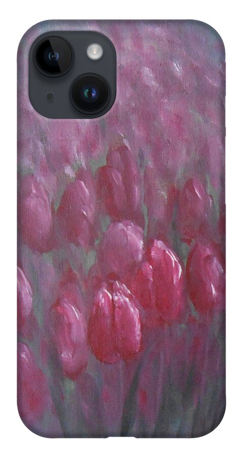 Abstract iPhone 14 Case featuring the painting Red Tulips by Jane See
