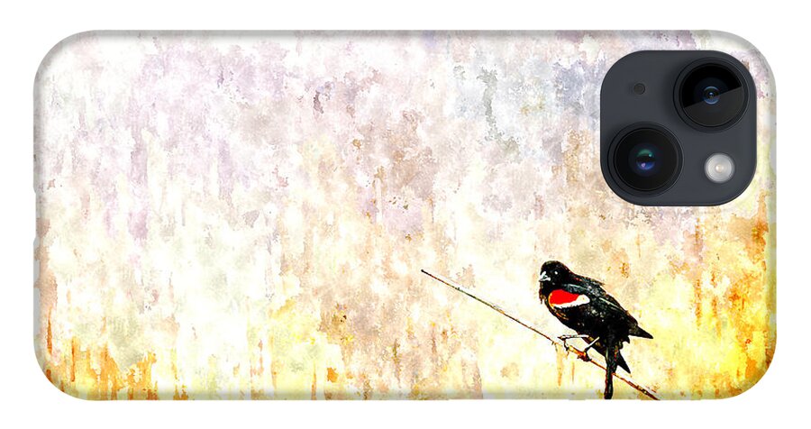 Red iPhone 14 Case featuring the painting Red Wing Blackbird 2 by Rick Mosher