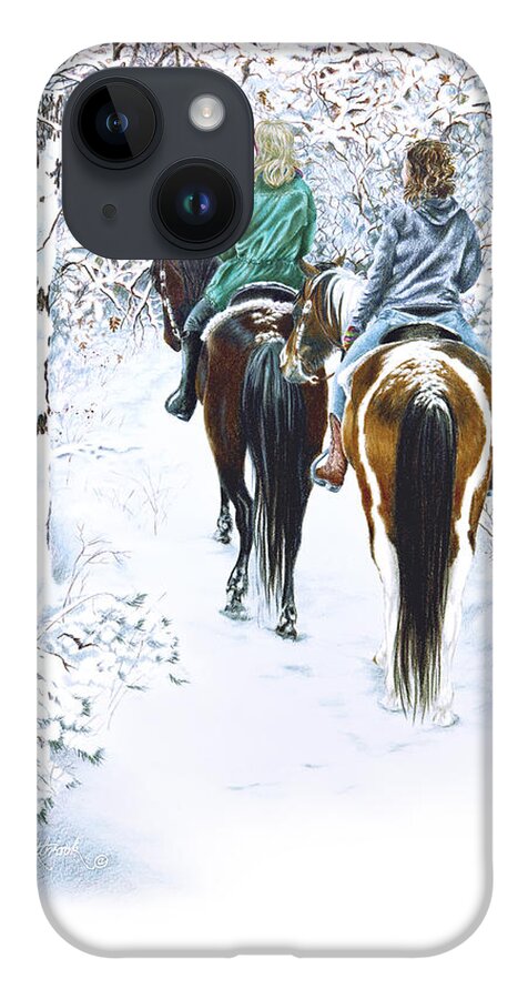 Snow iPhone 14 Case featuring the drawing Ride into Faerieland by Jill Westbrook