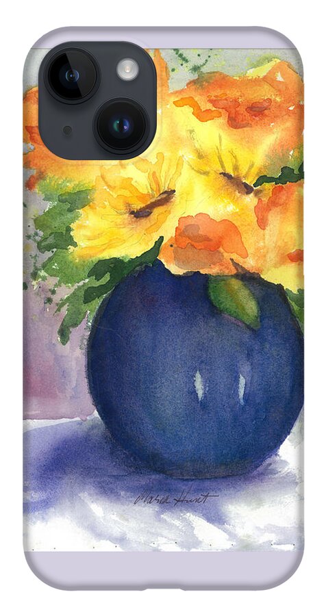 Sunflowers And Roses iPhone 14 Case featuring the painting Roses and Sunflowers by Maria Hunt