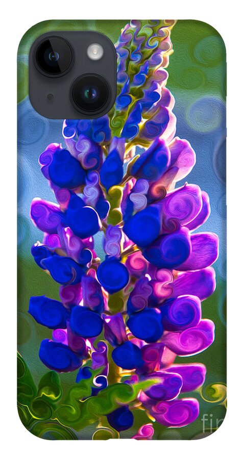 Royal Purple iPhone 14 Case featuring the painting Royal Purple Lupine Flower Abstract Art by Omaste Witkowski