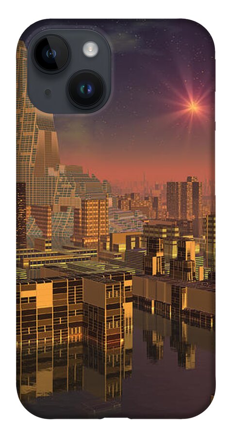 Sci Fi iPhone Case featuring the digital art Rujjipet Sunset Alien Cityscape by Judi Suni Hall