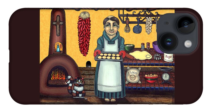 Folk Art iPhone 14 Case featuring the painting San Pascual Making Biscochitos by Victoria De Almeida