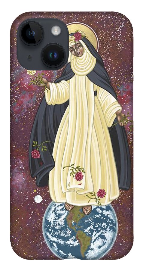 Santa Rosa Of The Cosmos iPhone 14 Case featuring the painting Santa Rosa Patroness of the Americas 166 by William Hart McNichols