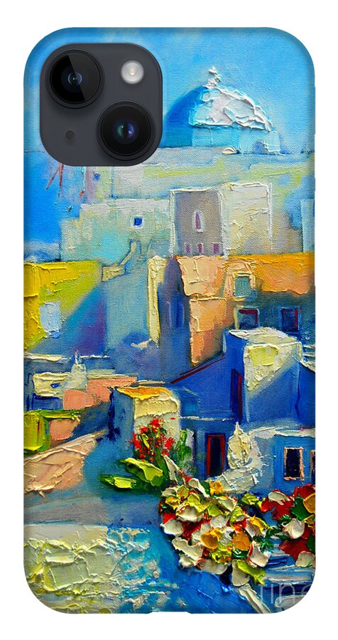 Santorini iPhone 14 Case featuring the painting Santorini Light by Ana Maria Edulescu