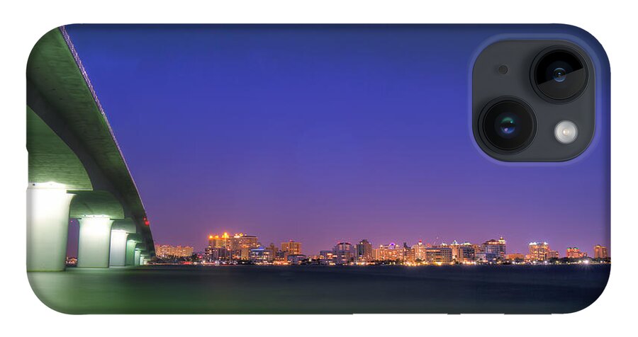 Fl iPhone 14 Case featuring the photograph Sarasota Skyline and Ringling Causeway by Sue Karski