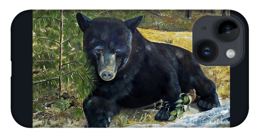 Black Bear iPhone 14 Case featuring the painting Scruffy - Black Bear - unsigned by Jan Dappen