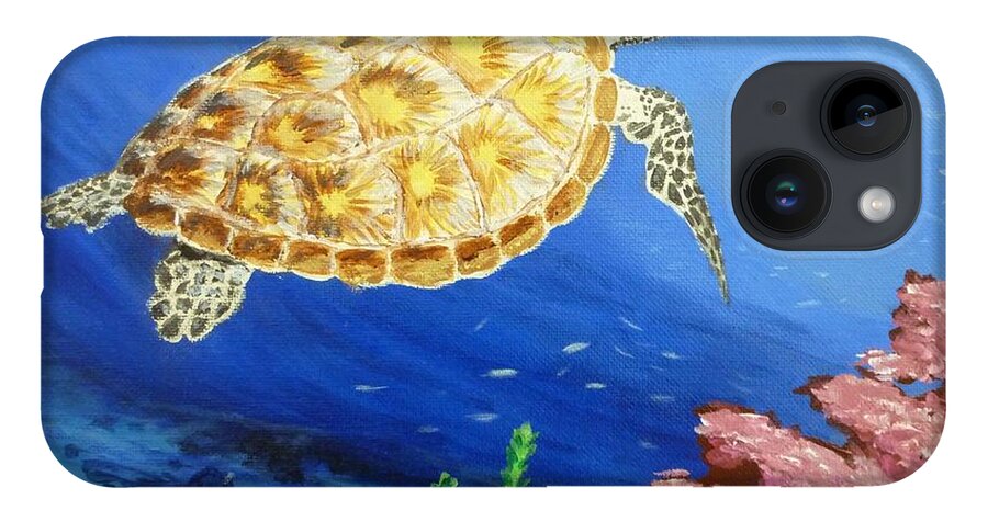Sea Turtle iPhone 14 Case featuring the painting Sea Turtle by Amelie Simmons