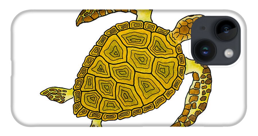 Turtle iPhone 14 Case featuring the painting Sea Turtle by Andreas Berthold