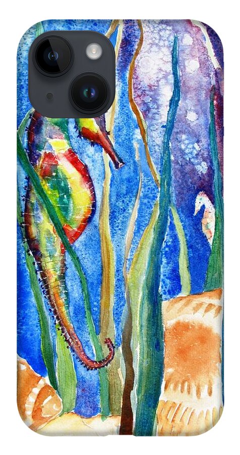 Seahorse iPhone Case featuring the painting Seahorse and Shells by Carlin Blahnik CarlinArtWatercolor