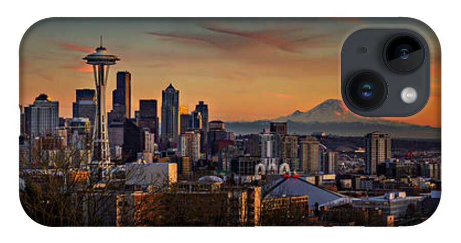 Skyline iPhone 14 Case featuring the photograph Seattle Sunset Panorama by Mary Jo Allen