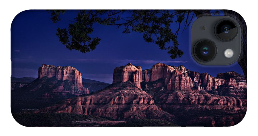 Sedona iPhone 14 Case featuring the photograph Sedona Cathedral Rock Post Sunset Glow by Mary Jo Allen