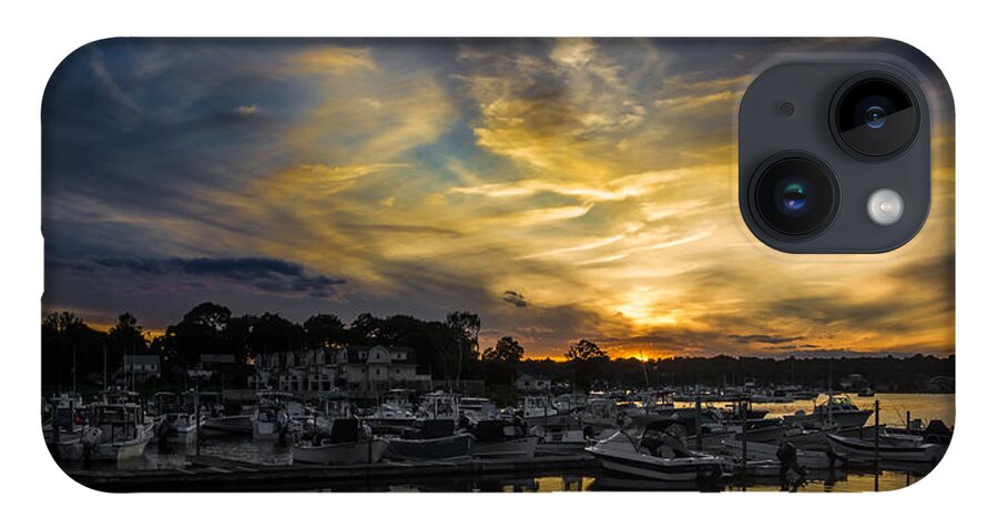 Selective Color iPhone 14 Case featuring the photograph Selective Color Sunset - Mystic River by Kirkodd Photography Of New England