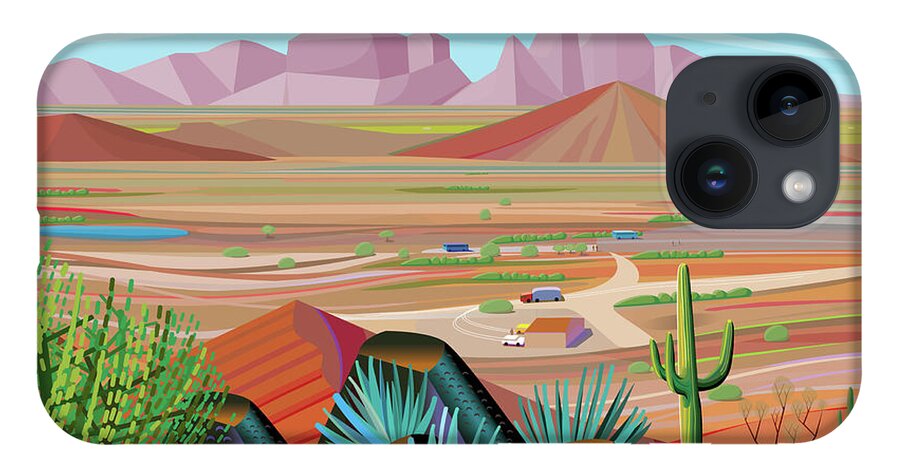 Saguaro Cactus iPhone 14 Case featuring the photograph Sonora Desert Landscape Looking Out by Charles Harker
