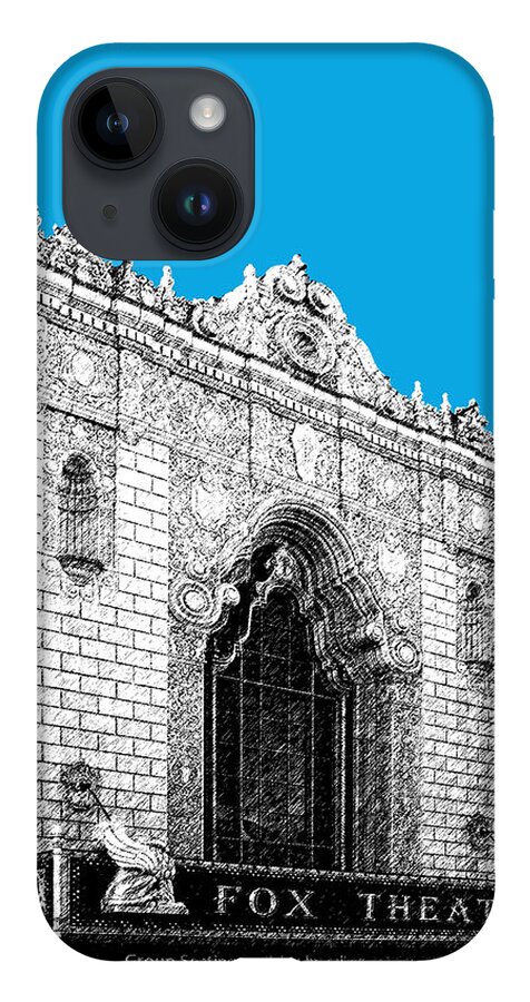 Architecture iPhone 14 Case featuring the digital art St louis Skyline Fox Theater - Ice Blue by DB Artist