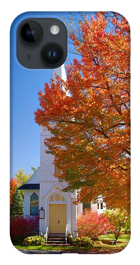 Autumn Foliage New England iPhone 14 Case featuring the photograph St Matthew's in Autumn splendor by Jeff Folger
